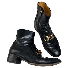 Stivaletti in pelle vintage Gucci da uomo neri e oro EU9.5 Nero