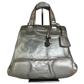 Céline Tote en cuir métallisé vintage Celine Argent Argenté