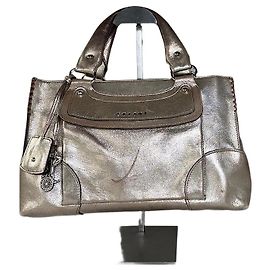 Céline Bolsa de couro vintage Celine marrom prata Prata