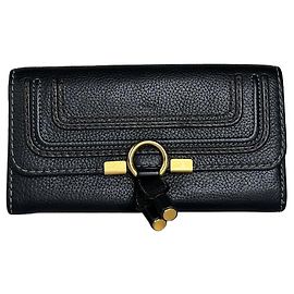 Chloé Vintage Chloe Pebbled Leather Wallet Black Gold Black