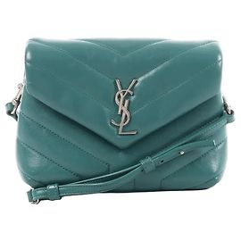 Bolsa transversal Loulou Puffer de couro com corrente Saint Laurent Paris Verde 467072 Verde