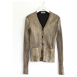 Prada Gold Metallic Rippstrick-Cardigan Spring 2004 Golden