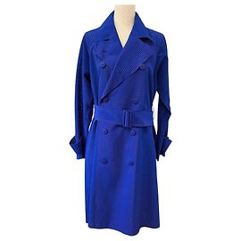 Issey Miyake Laser-Cut Double-Breasted Trench Coat Red Blue