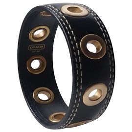 Coach Bracciale in pelle nera con occhielli Nero