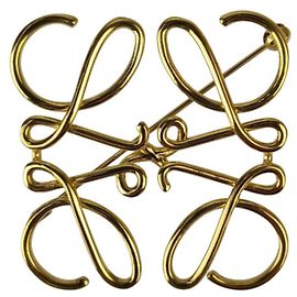 Loewe Anagramm-Brosche Goldfarben Metall Golden