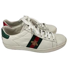 Gucci Baskets Ace Bee en cuir blanc Blanc Rouge Vert