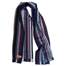 Missoni Cachecol de lã virgem padrão Zig Zag Branco Cinza Bordeaux Azul escuro