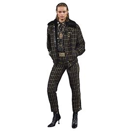 Chanel Conjunto Jaqueta Bomber e Calças Tweed Lesage Preto Dourado