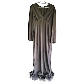 Autre Marque Rixo Mya Langes Schwarzes Kleid mit Federn Schwarz