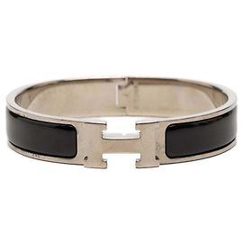 Hermès Hermes Click H PM Emailarmband Schwarz Silber