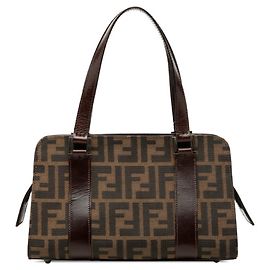 Fendi Zucca Handbag Brown Leather and Cloth Brown