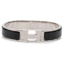 Hermès Hermes Click Emaille Armband Schwarz Silber