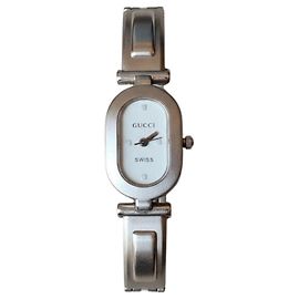 Reloj Gucci ovalado de acero inoxidable Plata Blanco