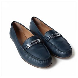 Coach Navy Blue Leather Loafers Dark blue
