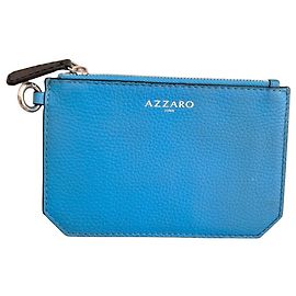 Azzaro Blue Leather Zip Clutch Blue