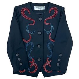 Yves Saint Laurent Embroidered Wool Collarless Jacket Black