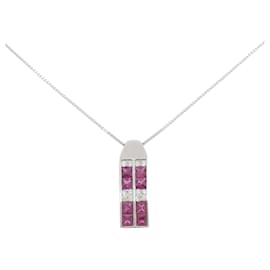 Autre Marque Pt900 Pt850 Ruby Diamond Necklace Red