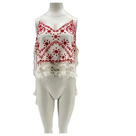 Top de algodón blanco y rojo Free People M Blanco