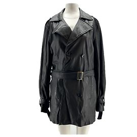 Autre Marque Kurzer Leder Trenchcoat Schwarz Schwarz