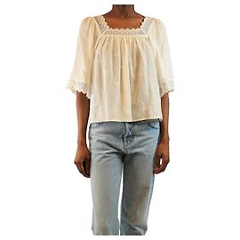 Ba&Sh Cream lace-trim milkmaid top - size UK 6 Cream