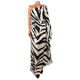 Melissa Odabash Maxikleid mit One-Shoulder-Schnitt und Zebramuster - Größe L Schwarz