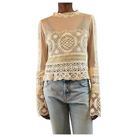 Sportmax Cream lace mesh top - size UK 12 Cream