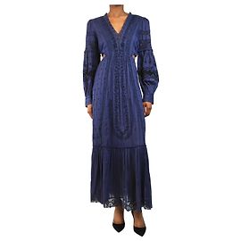 Autre Marque Robe maxi à rayures de dentelle bleu marine - taille S Bleu Marine