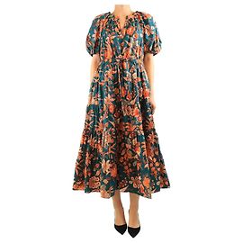 Ulla Johnson Vestido midi estampado de mangas abullonadas verde - talla UK 16 Verde