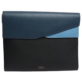 Smythson Sac à ordinateur en cuir bleu Bleu