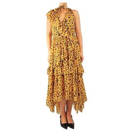 Ulla Johnson Abito maxi con volant e stampa floreale gialla - taglia UK 14 Giallo