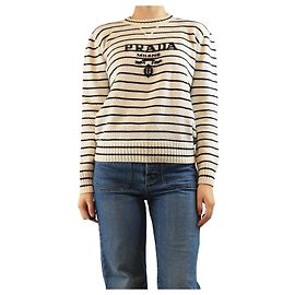 Prada Sweater listrado com logo creme - tamanho S Cru