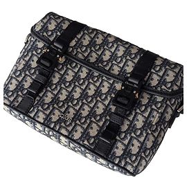 Borsa a tracolla Christian Dior Oblique in jacquard Beige Blu scuro