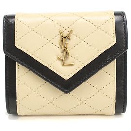 Saint Laurent Beige Lambskin Tri-Fold Wallet Beige