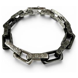 Louis Vuitton Monogram Chain Charm Bracelet Black Silvery