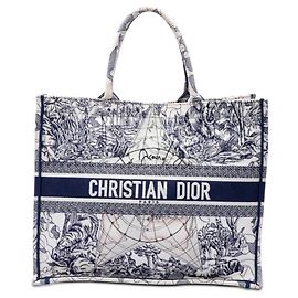 Dior White Large Canvas Embroidered Around The World Book Tote White