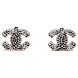 Orecchini Chanel Silver CC Brass Perforated Clip On Argento