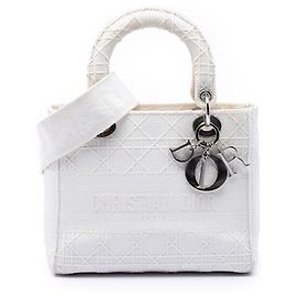 Dior White Medium Canvas Cannage Lady D Lite White