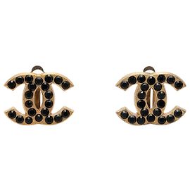 Orecchini Chanel Gold CC placcati oro e strass a clip D'oro