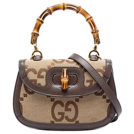 Bolsa de alça Gucci Beige Small Jumbo GG Canvas Bamboo 1947 Bege
