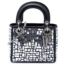 Lady Dior em couro de bezerro liso preto com mosaico de espelhos bordado Dior Preto