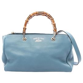 Sac à main Gucci Blue Medium Calfskin Bamboo Shopper Bleu