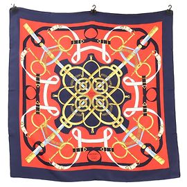 Hermès Hermes Eperon d'Or Seidentuch Rot Marineblau