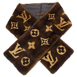 Estola de pele de vison Monogram Louis Vuitton Marrom Bege