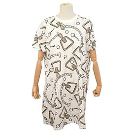 Hermès NUEVO VESTIDO MAXI HERMES EFECTO KALEIDOSCOPE 36 JERSEY DE ALGODÓN BLANCO NATURAL Blanco