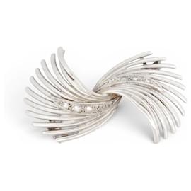 Autre Marque SPILLA VINTAGE RETRO A NASTRO TORTO IN ORO BIANCO 18K 8GR & 6 DIAMANTI GOLD BROOCH Argento