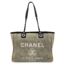 Tote Chanel Deauville Line MM em lona e couro Cinza