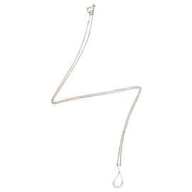 Tiffany & Co. Elsa Peretti Sterling Silver Open Teardrop Necklace Silvery Metallic