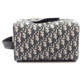 Clutch Dior in tela e pelle jacquard Oblique Nero