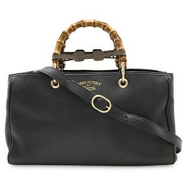 Gucci Bamboo Shopper Medium Leather Tote Bag Black