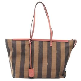 Borsa Tote Fendi Pequin Canvas Leather Marrone